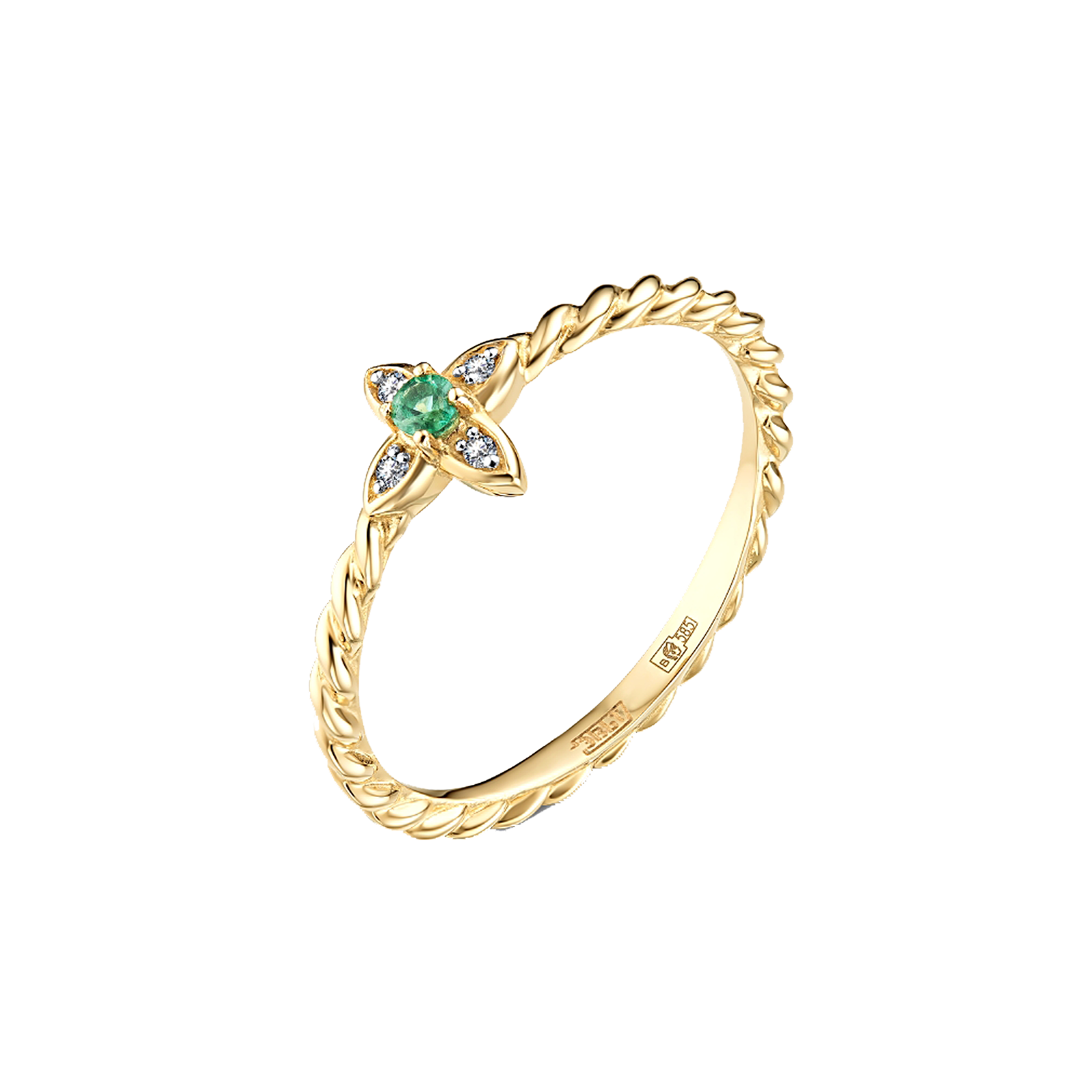 Золотое кольцо с бриллиантами и изумрудом