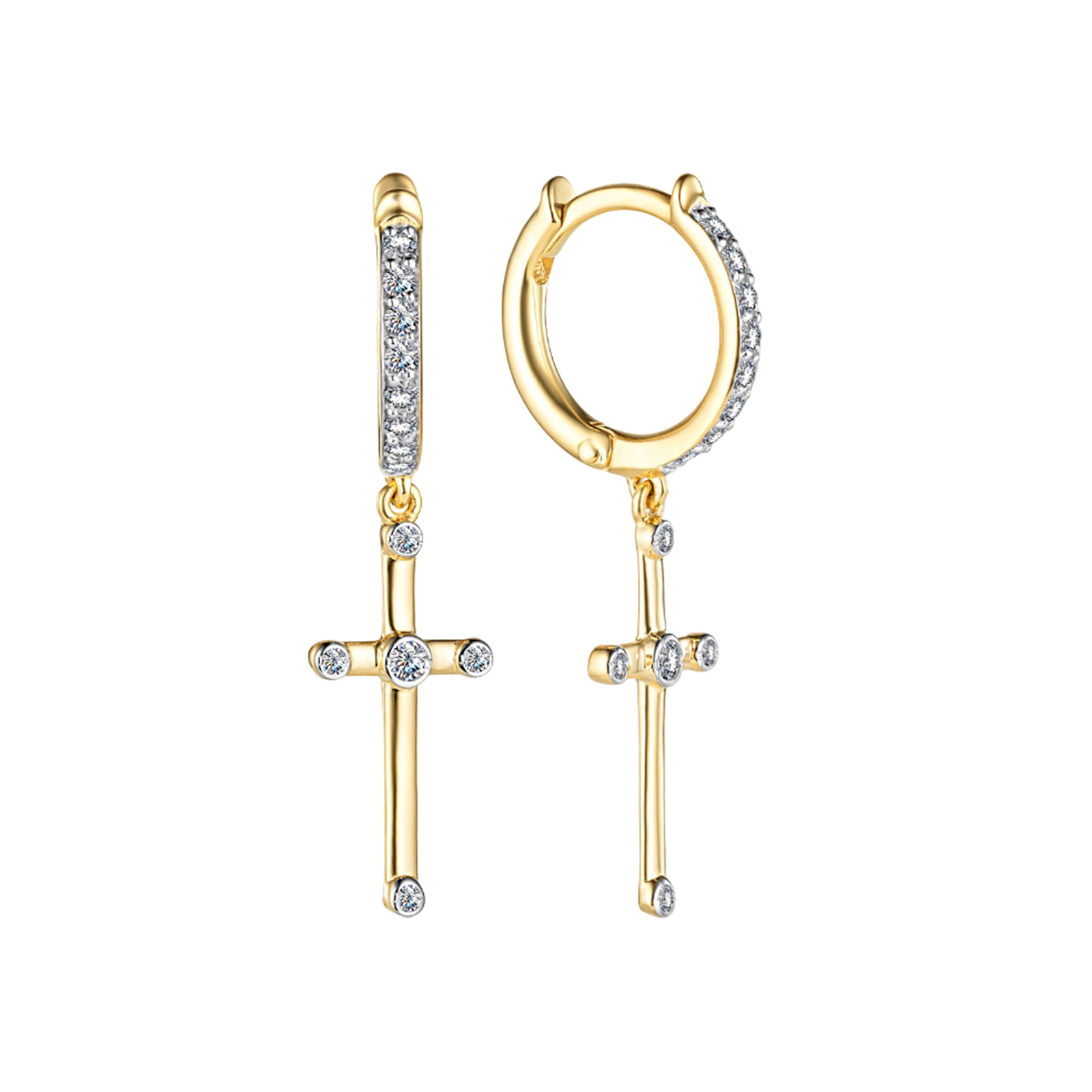 Золотые серьги-кресты с бриллиантами 