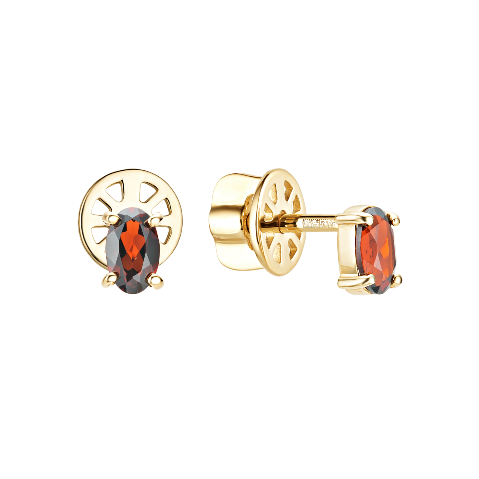 Золотые пусеты с гранатами