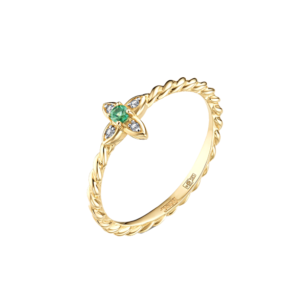 Золотое кольцо с бриллиантами и изумрудом