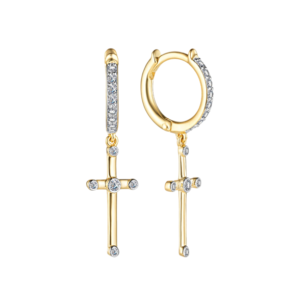 Золотые серьги-кресты с бриллиантами 