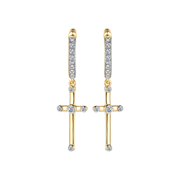 Золотые серьги-кресты с бриллиантами 