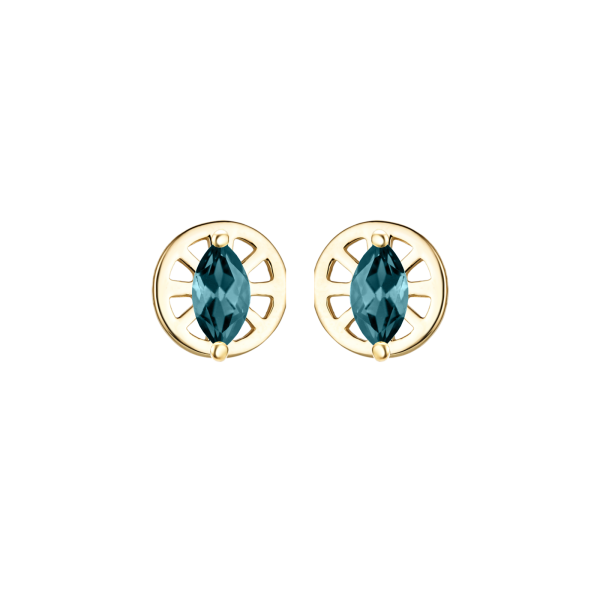 Золотые пусеты с топазами London Blue