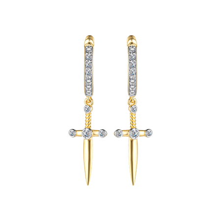 Золотые серьги-кинжалы с бриллиантами 