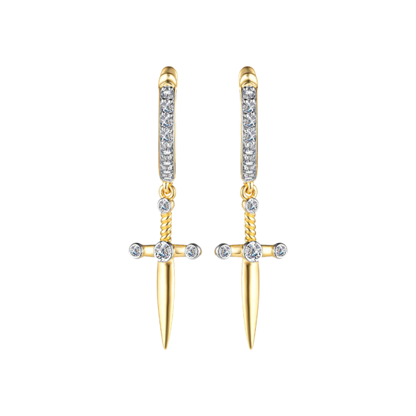 Золотые серьги-кинжалы с бриллиантами 